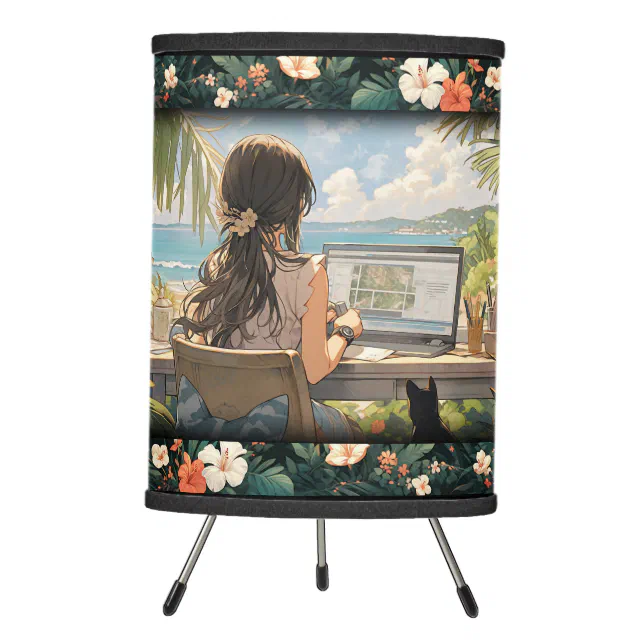  Anime office by the sea Tripod Lamp