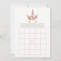 Pink & Gold Floral Unicorn Girl Baby Shower Bingo