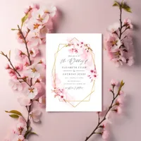 Geometric Pink Spring Cherry Blossom Wedding Invitation