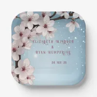 Elegant Floral Blossom Wedding Invitation Design Paper Plates