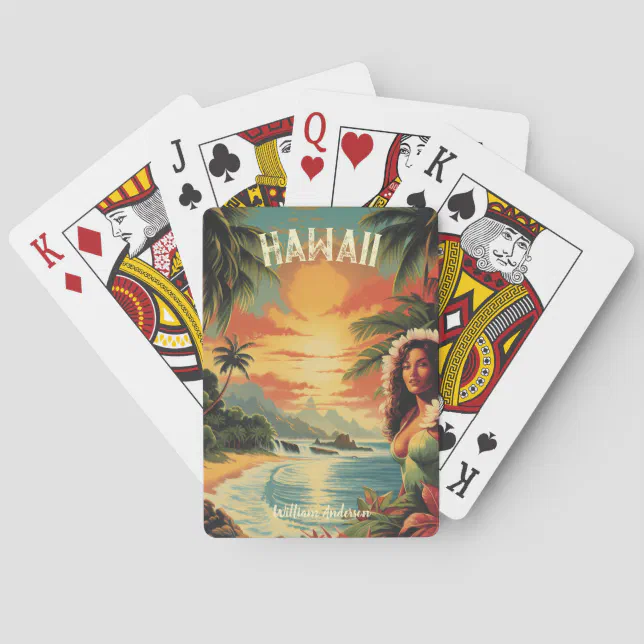 Vintage Art Hawaii Beach Hawaiian Girl  Poker Cards