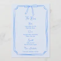 Whimsical Hand Drawn Bow Girly Coquette Blue Menu