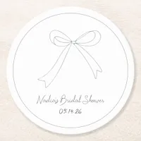 Quirky Hand Drawn Sketch Style Bow Bridal Shower  Round Paper Coaster