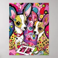 Adorable Chihuahua dogs playing cards Poster