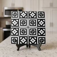 Black and White Geometric Bold Diamond Symmetry Ceramic Tile
