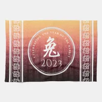Rabbit 兔 Red Gold Chinese Zodiac Lunar Symbol Kitchen Towel