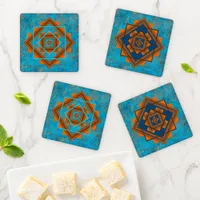 Southwest Mountain Peaks Turquoise Geometric Coaster Set
