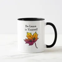 Be-Leave in Yourself, Autumn Pun Hand drawn Leaf Mug