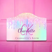 Pink purple holographic monogram name girl door sign