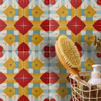 Red Yellow Blue Textured Geometric Pattern Ceramic Tile