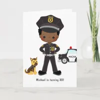 Black Boy Police Officer Party Birthday Party Invitation