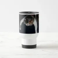 Cute Calico Sleeping Cat Over Shoulder Travel Mug