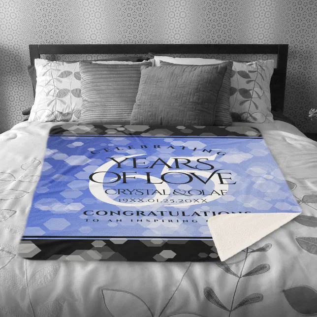 Elegant 65th Blue Sapphire Wedding Anniversary Sherpa Blanket