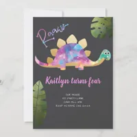 Roar Cute Abstract Pink Dinosaur Invitation