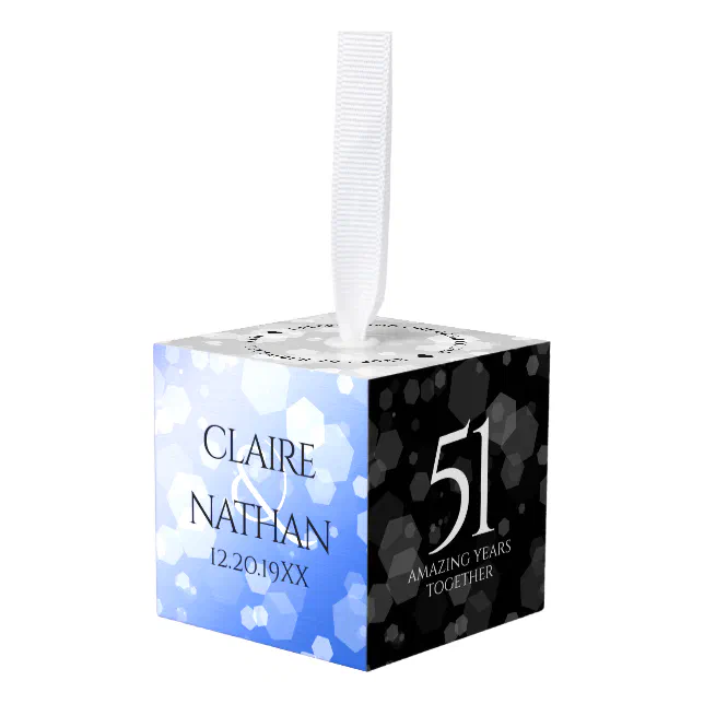 Elegant 51st Sapphire Wedding Anniversary Cube Ornament