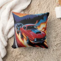 Hot rods racing at sunset in mountains throw pillow