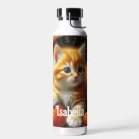 Cute Orange and White Kitten  Playing in Yarn Water Bottle