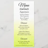 Decorative Elegant Yellow Fade Wedding Menu Card