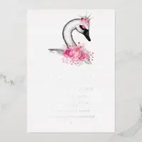 Pink and Silver Swan Quinceañera Foil Invitation