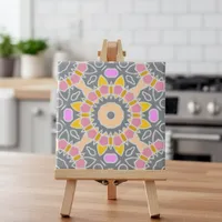 Pastel Pink Yellow Grey Ethnic Boho Mosaic Pattern Ceramic Tile