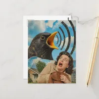 Surreal Bird Screams at Woman Collage Postcard