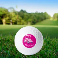 Hot pink cart name  golf balls