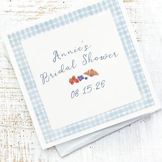 Elegant Blue Gingham Summer Brunch Bridal Shower Napkins