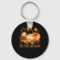Tis The Season Pumpkin Leaf Latte Fall Softball Keychain