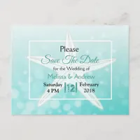 Teal Starfish Beach Themed Wedding Save the Date Announcement Postcard