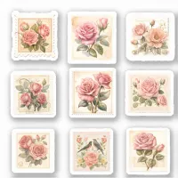 Pink Retro Roses Valentines Day Cute Stamp Sticker