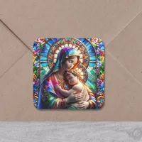 Virgin Mary and Baby Jesus Stained Glass Square Sticker