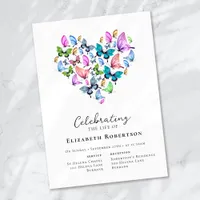 Pretty Butterflies Heart Funeral  Invitation