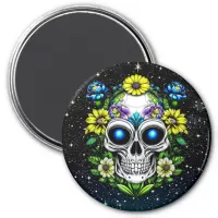 Alien Extraterrestrial with Blue Eyes and Flowers Magnet