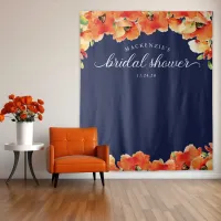 Navy Blue Golden Poppy Bridal Shower Backdrop