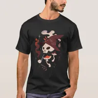 Skeleton Pipe Smoking Woodland Mushrooms T-Shirt