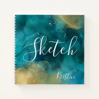 Teal Gold Watercolor Script Your Name Sketchbook Notebook