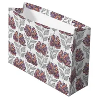 Floral Abstract Doodle Art Style Pink Purple Large Gift Bag