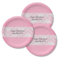 Pink with Lace Baby Shower Paper Plates