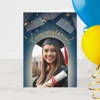 Elegant Gold Confetti Graduation with Photo Arch Card