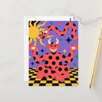 Polka Dot Devil and Snake Checkered Floor Postcard