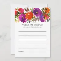 Purple and Orange Floral Bridal Shower Advice Card