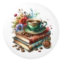  Vintage Books, Flowers and Coffee or Tea Ceramic Knob
