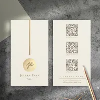 Modern Creamy White & Gold Monogram Social Media Business Card