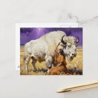 Native American Woman and a Sacred White Bison Postcard