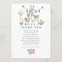 Watercolor Llama themed Baby Shower Thank You