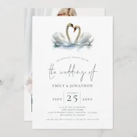Elegant Two Swans Script Wedding Invitation