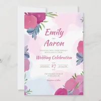 Magenta Rose Romantic Floral Watercolor Wedding Invitation