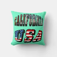 California Picture and USA Flag Text Throw Pillow
