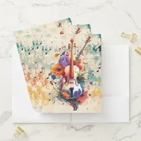 Violin Artsy Watercolor Floral Sheet Music Pocket Folder