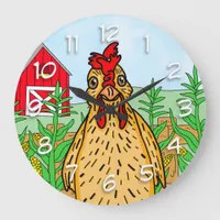 Hello Chicken | Cute Cartoon Drawing   Large Clock